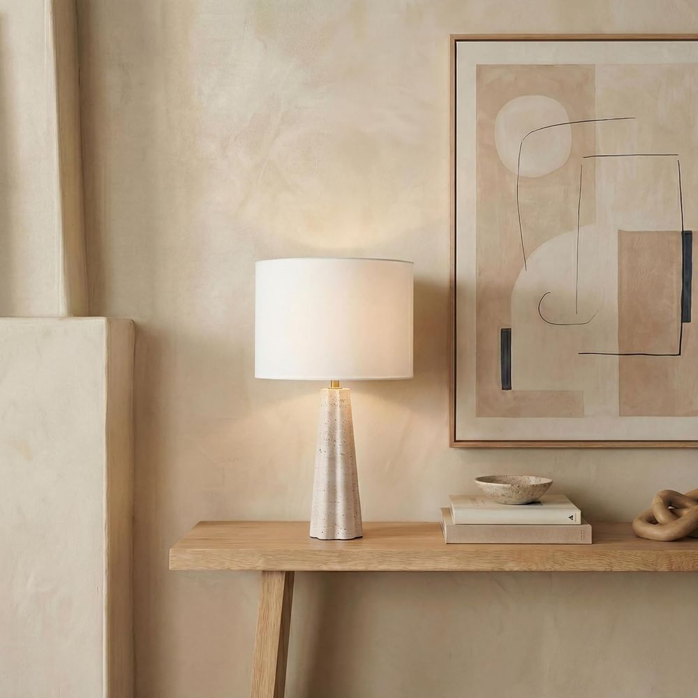 Home Office Lamp - مصباح طاولة من الترافرتين/اللون الأبيض مقاس