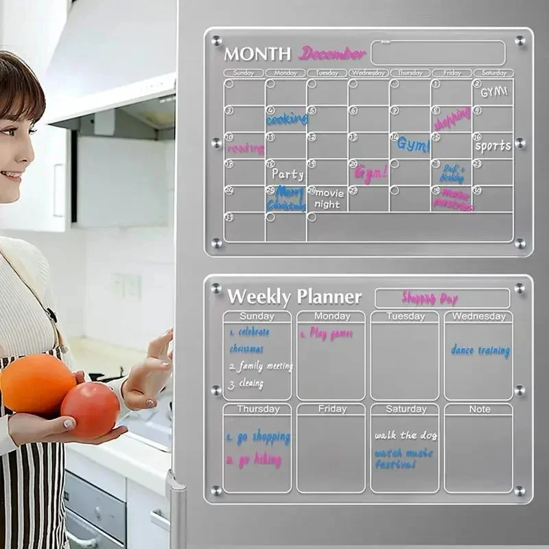 Magnetic Calendar Board - ملصق مغناطيس الثلاجة، تقويم أكريليك شفاف،