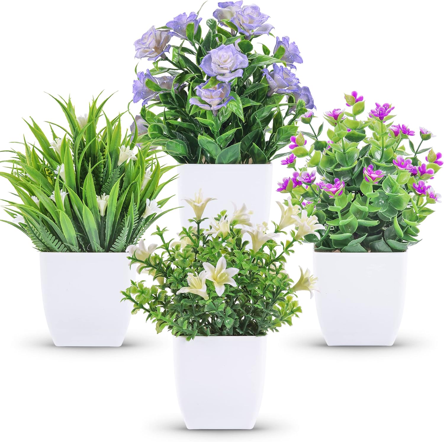 Plant Desk Mini - 4 قطع من النباتات الصناعية الصغيرة