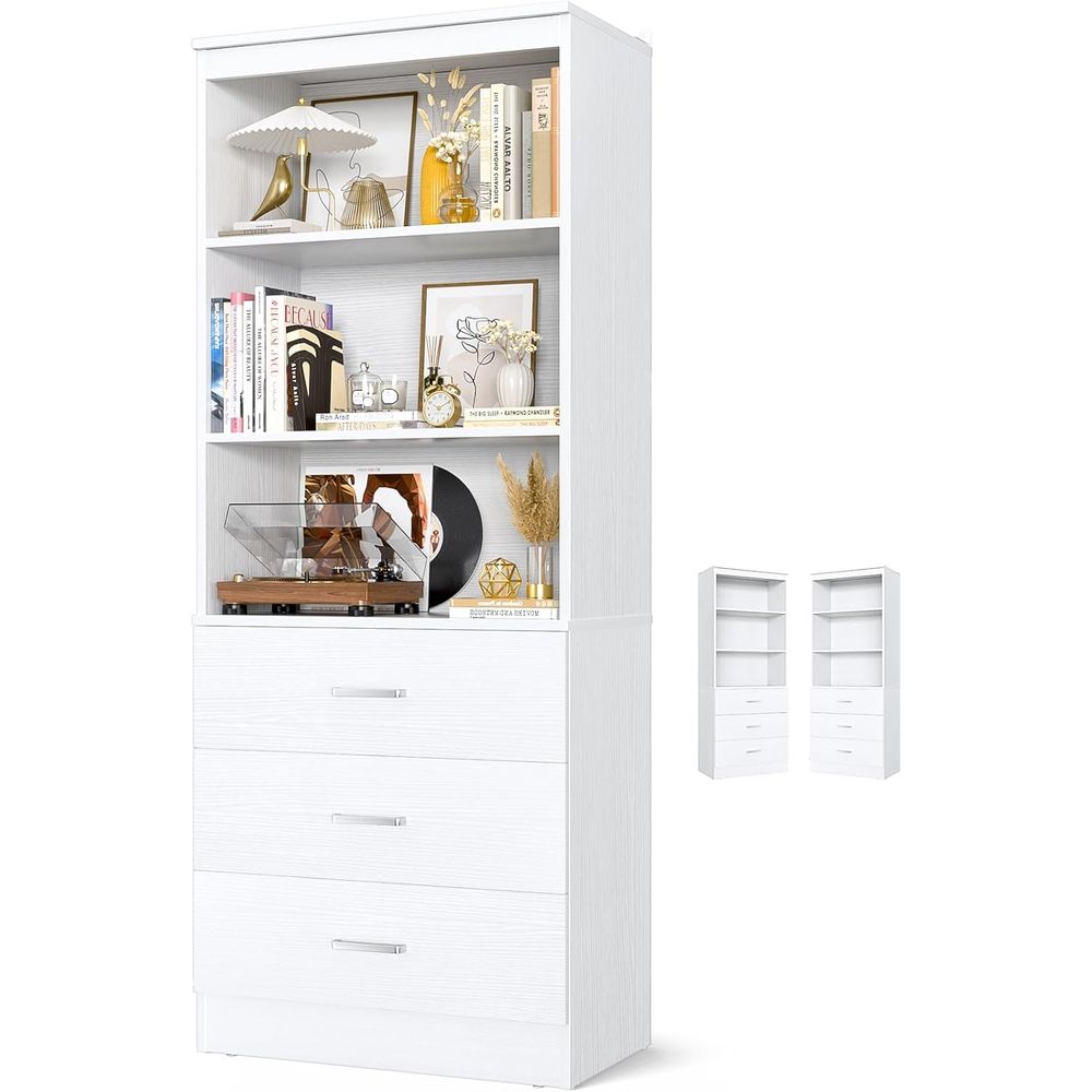 Home Office With Bookshelves - رف كتب خشبي أبيض بستة طبقات