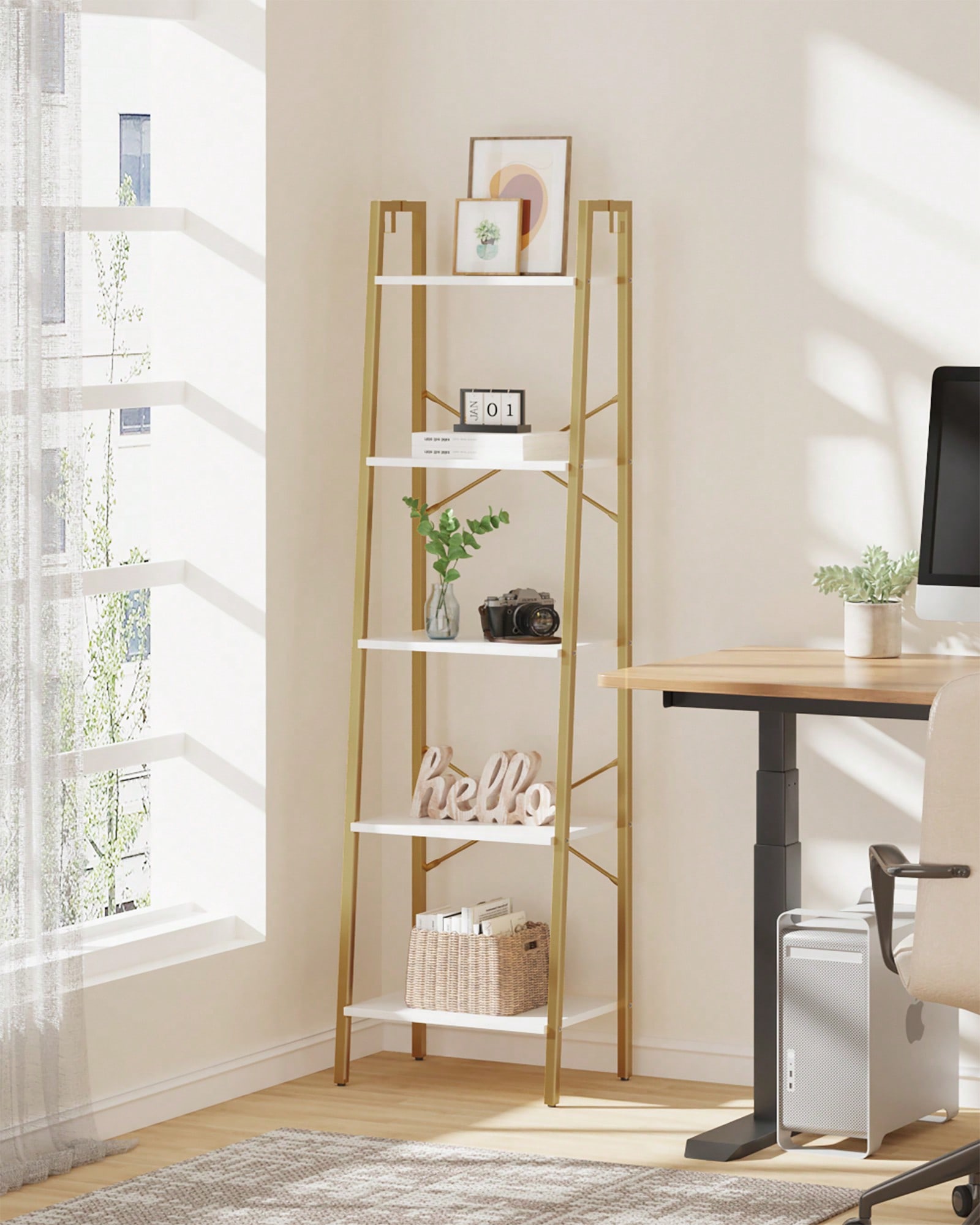 رف خشبي بخمس طبقات بتصميم عصري - مراجعة Home Office With Bookshelves وسعره